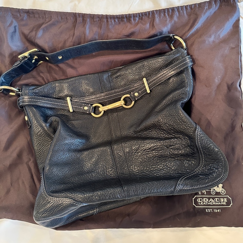 Coach Black Leather Hampton Adjustable Shoulder Bag